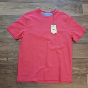 Tommy Bahama Shirt Mens Medium Raspberry Hibiscus Cotton Spandex Crewneck